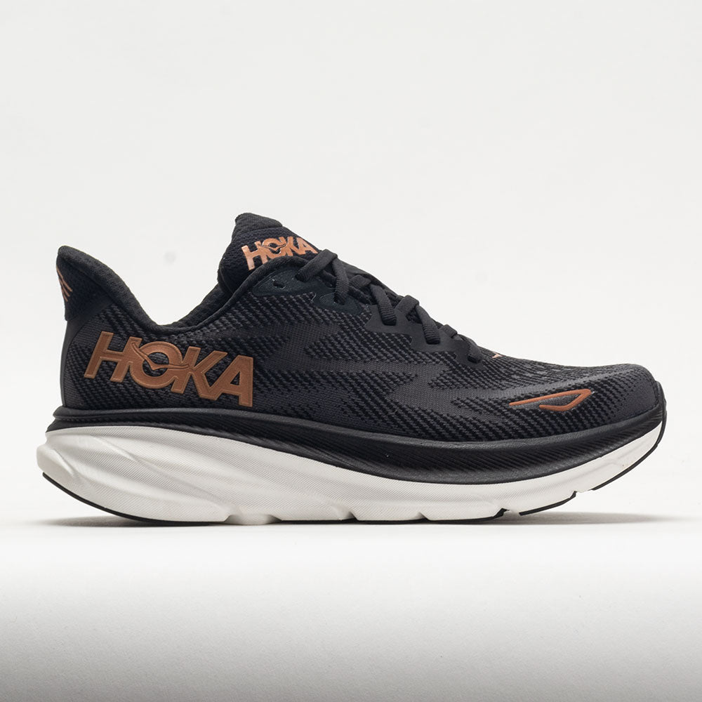HOKA Clifton 9 Women's Running Shoes Black/Copper Size 8.5 Width D - Wide