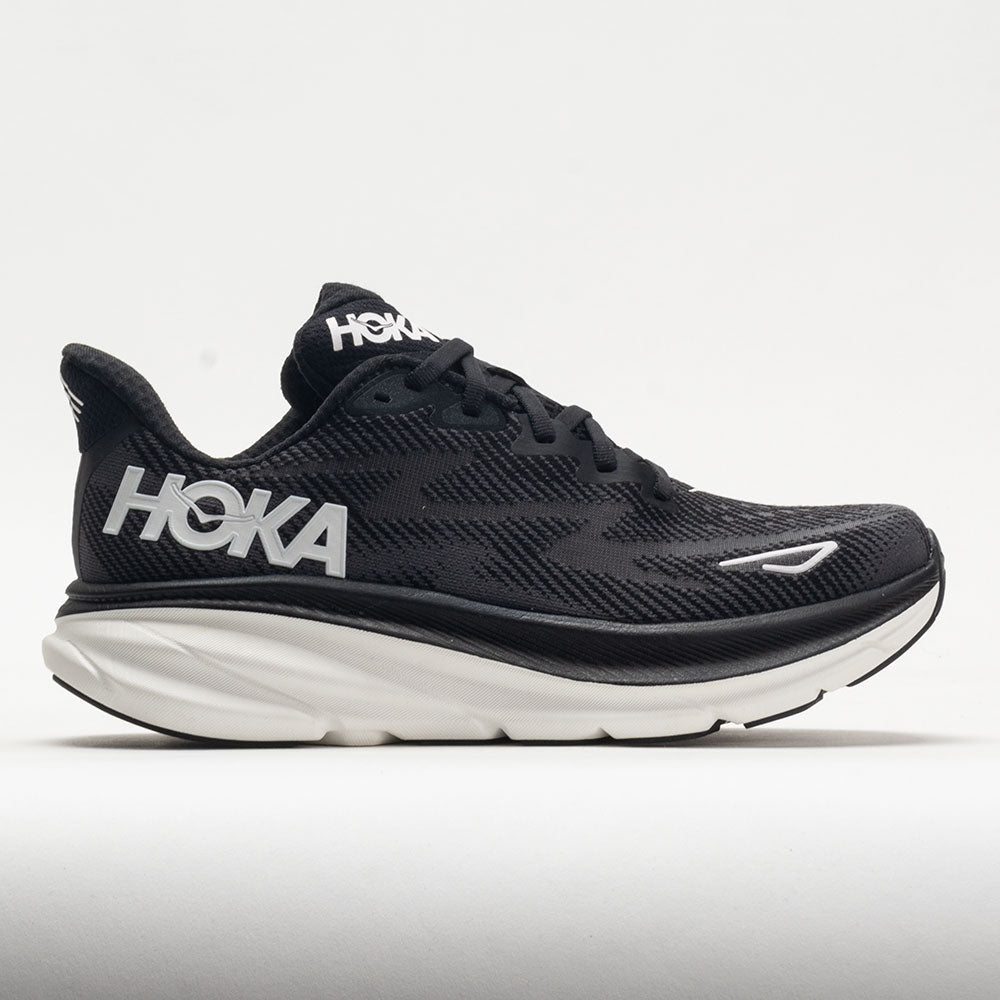 HOKA Clifton 9 Men's Running Shoes Black/White Size 9 Width EE - Wide