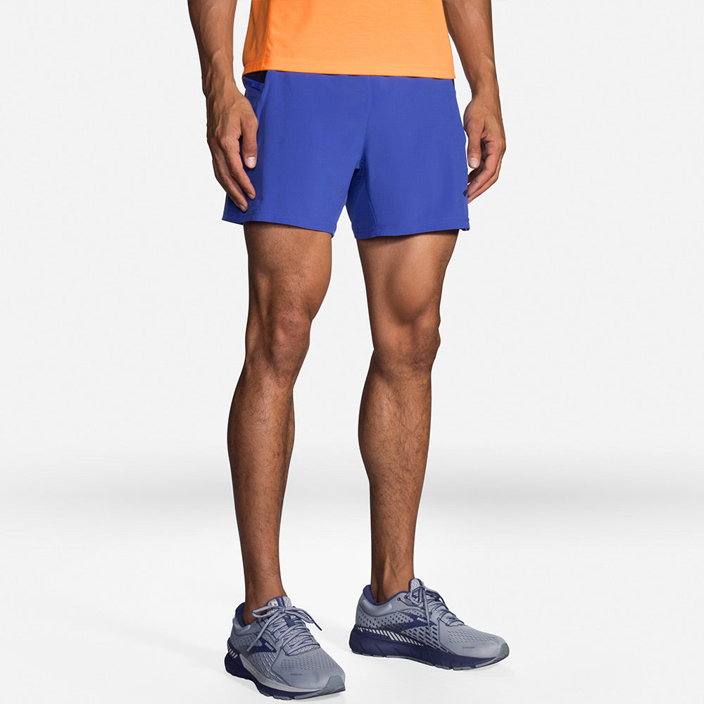 Brooks Sherpa 5"" 2-in-1 Shorts Men's Running Apparel Amparo Blue/Navy/Fluoro Orange, Size XL