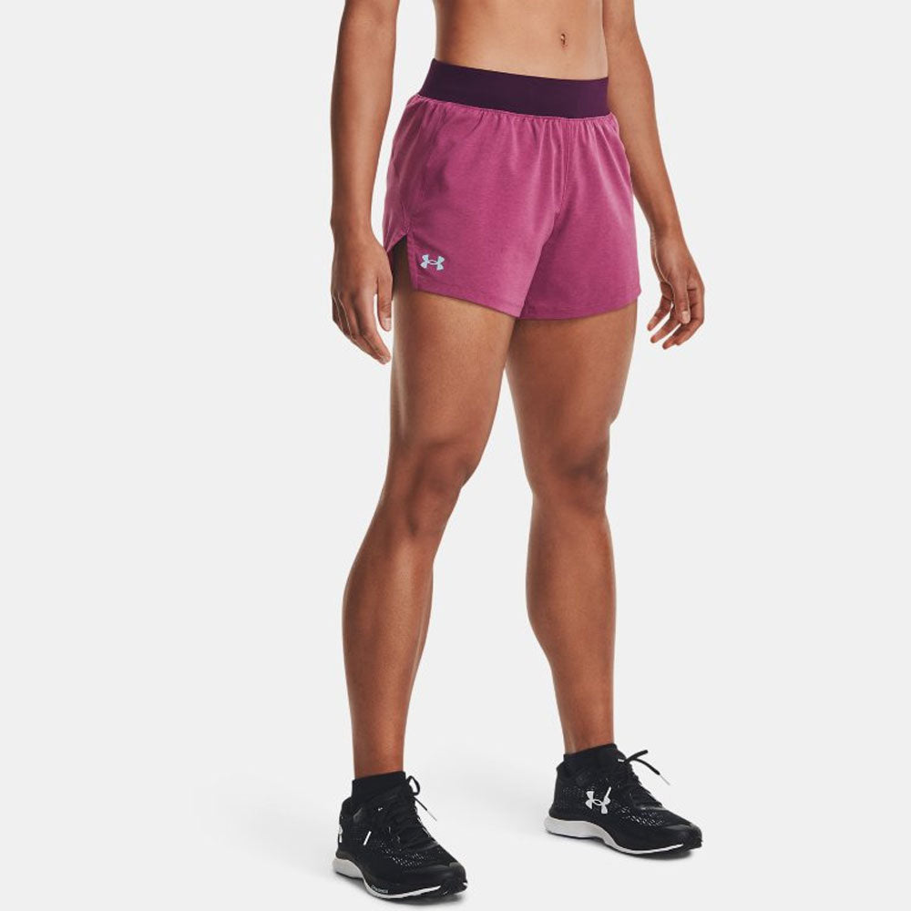 Under Armour Launch ""Go Long"" 5"" Shorts Women's Running Apparel Pink Quartz Full Heather/Polaris Purple, Size XS