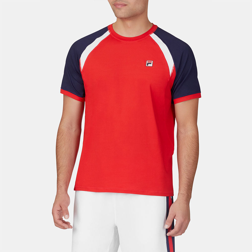 Fila Heritage Essentials Short Sleeve Crew Men's Tennis Apparel Fila Red/Navy/White, Size Medium