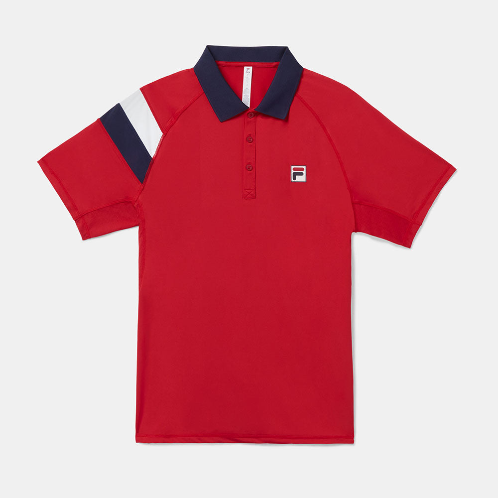 Fila Heritage Essentials Short Sleeve Polo Men's Tennis Apparel Fila Red/Fila Navy/White, Size Large
