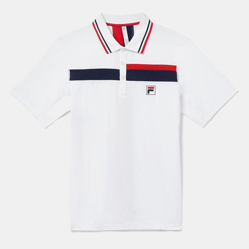 Fila Heritage Essentials Short Sleeve Tennis Polo Men's Tennis Apparel White/Fila Navy/Fila Red, Size Medium