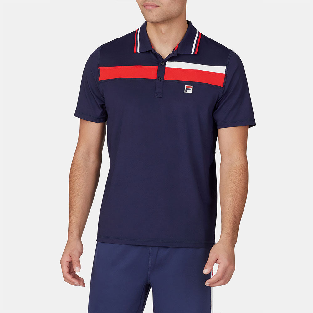 Fila Heritage Essentials Short Sleeve Tennis Polo Men's Tennis Apparel Fila Navy/Fila Red/White, Size XL