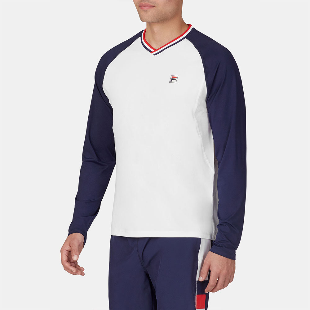 Fila Heritage Essentials Long Sleeve Top Men's Tennis Apparel White/Fila Navy/Fila Red, Size XL