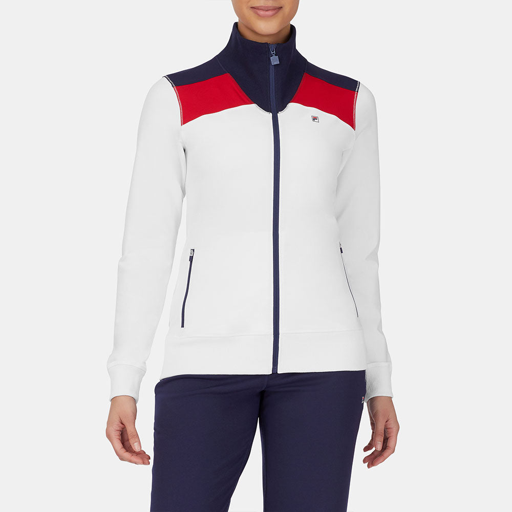 Fila Heritage Essentials Track Jacket Women's Tennis Apparel White/Fila Navy/Crimson, Size Medium