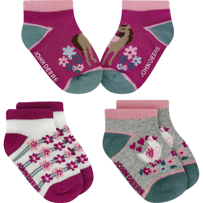John Deere Girl Toddler 3 Pack Shortie Socks