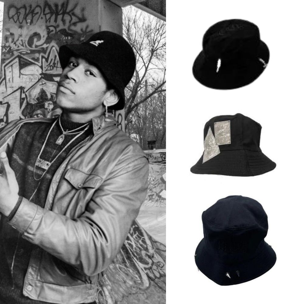 Black Bucket Hats - 90s Menswear