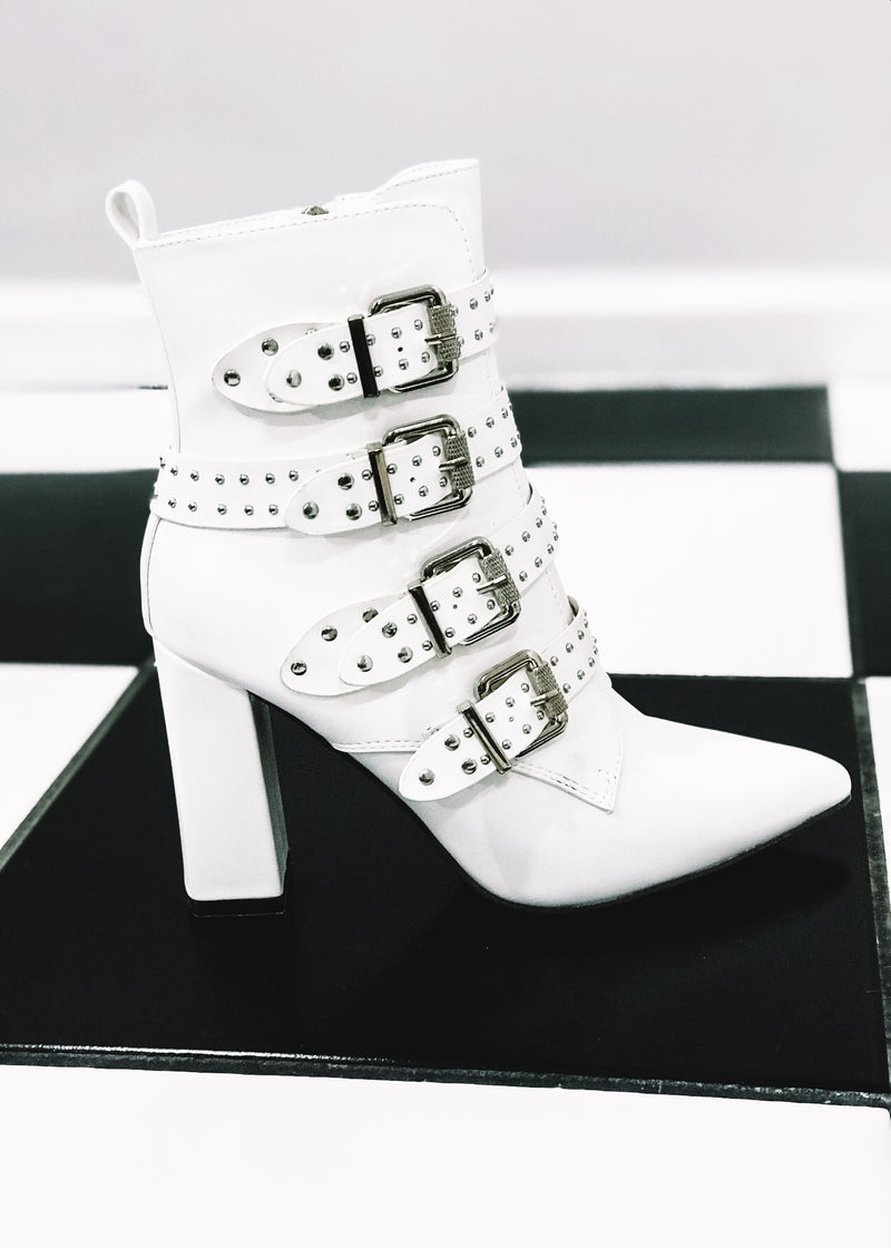 white booties with buckles