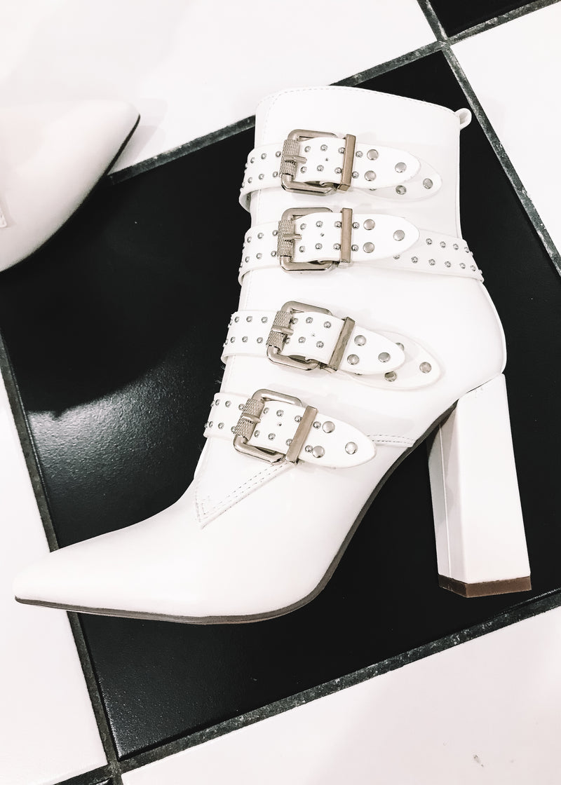 Buckle Up White Booties – Brunch Babe