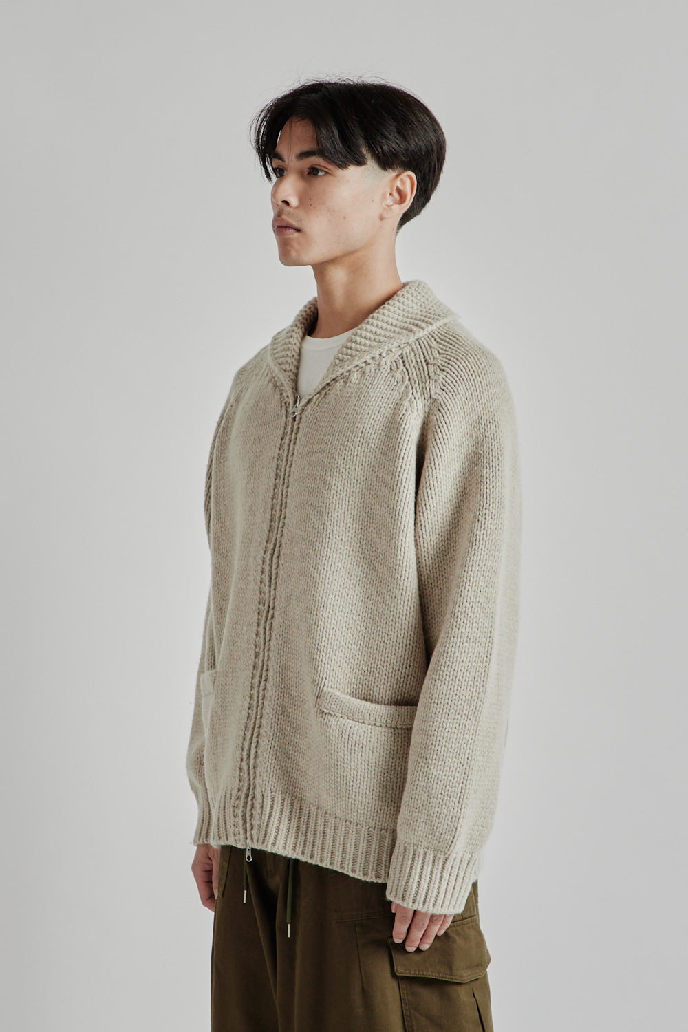 Frizmworks SS25 Heavy Cowichan Zip Up Cardigan Oatmeal 03