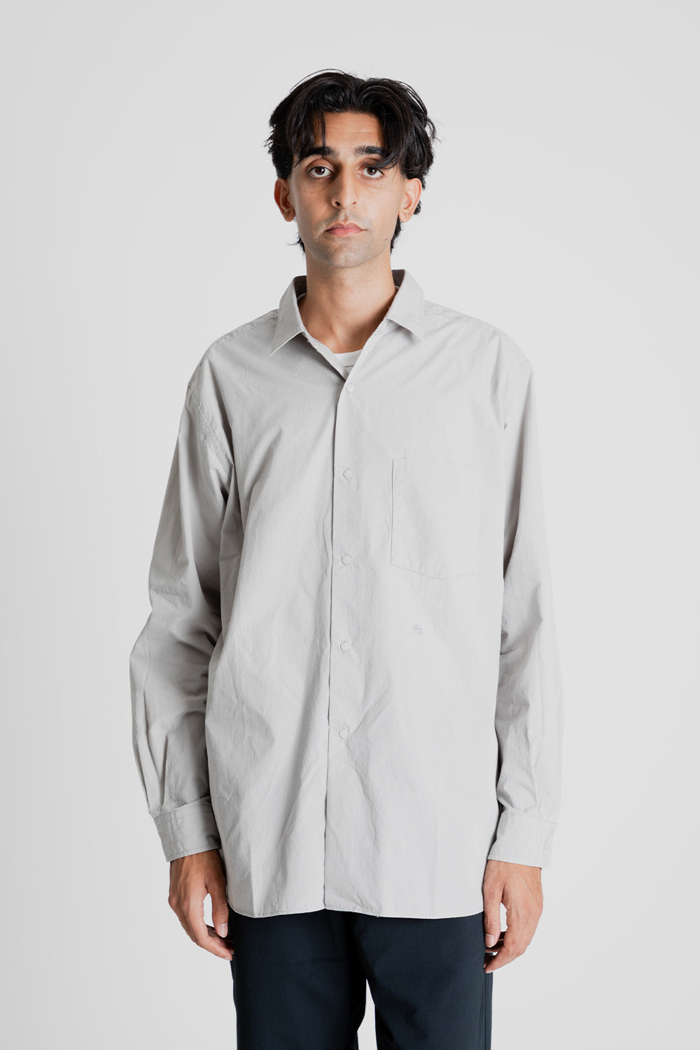 Nanamica Open Collar Wind H/S Shirt in Marine Navy   Wallace Mercantil