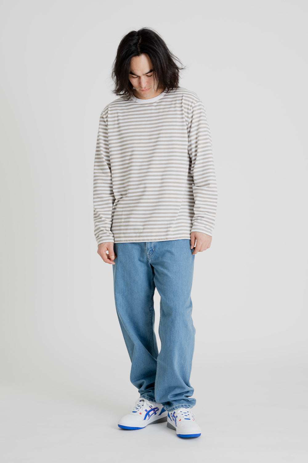 Nanamica Coolmax St Jersey L/S Tee in Taupe x White | Wallace Mercanti