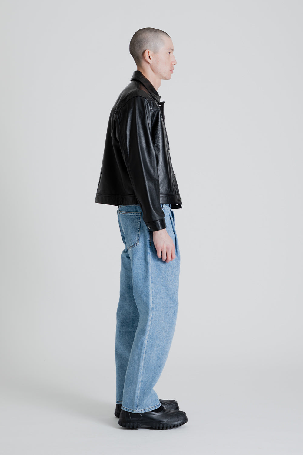 Uniform Bridge Leather Trucker Jacket Black Side