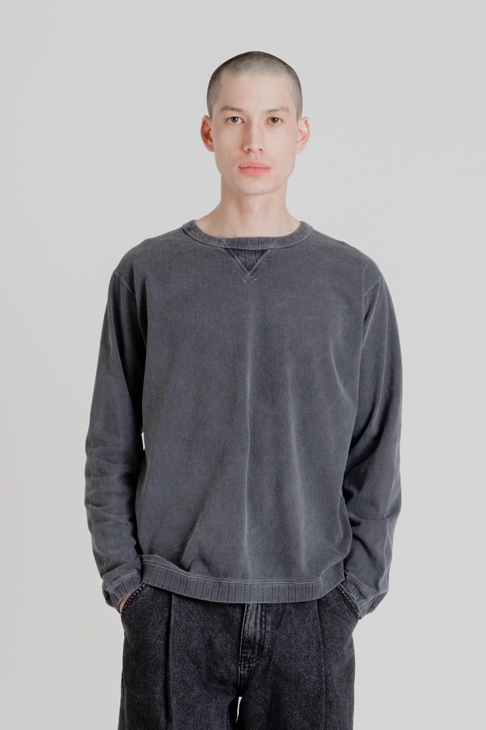 Pigment Dyed Ribbed L/S T-Shirt - Dark Grey