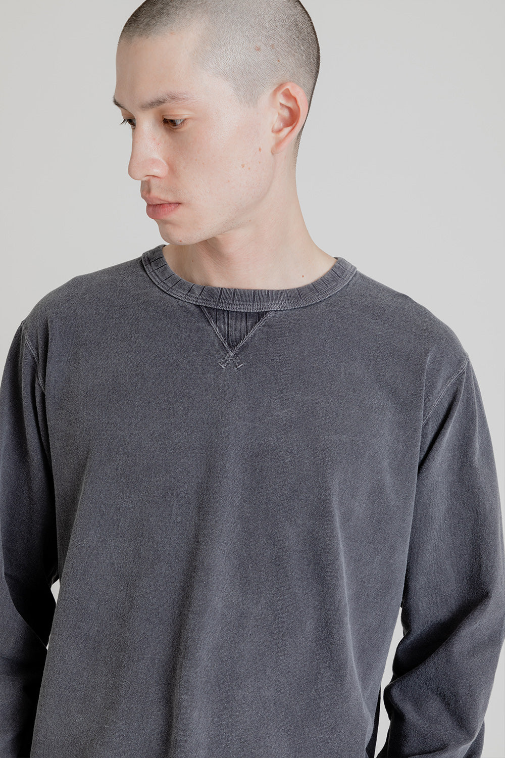 Jackman Pigment Dyed Ribbed L/S T-Shirt in Dark Grey | Wallace Mercant