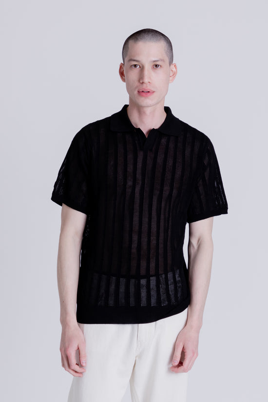 Knickerbocker Ladder Rib Pocket Tee in Black