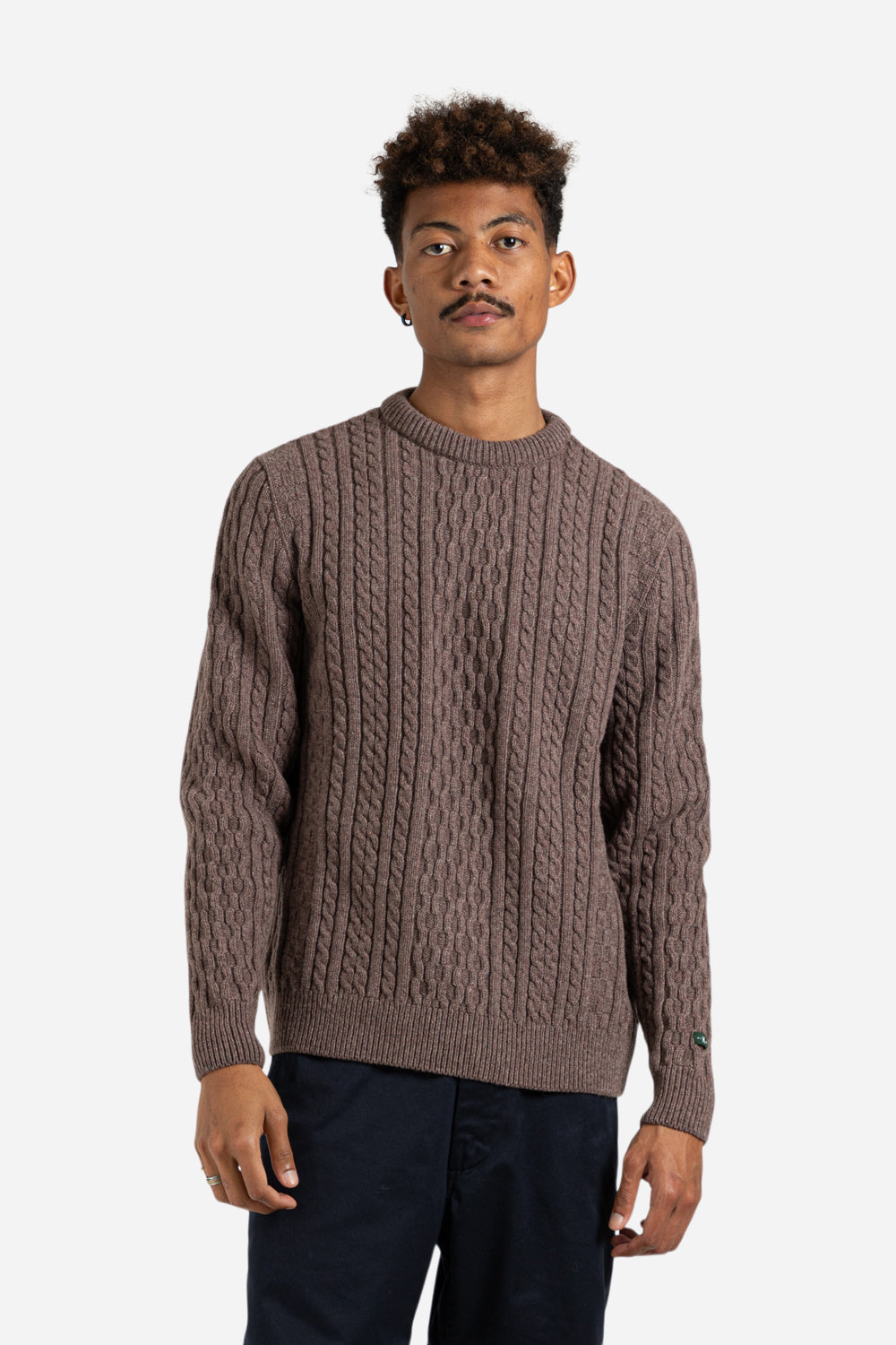 Knickerbocker Cable Knit Wool Sweater in Dark Tan/Heather Wallace Me