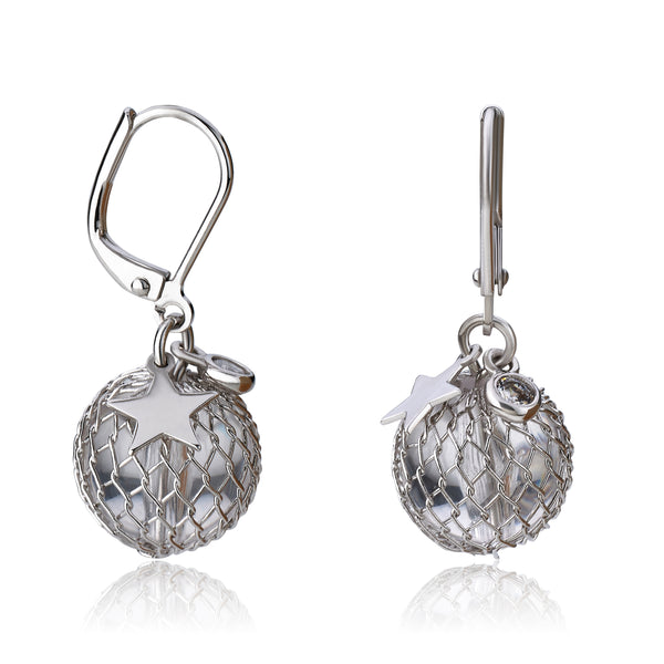 14K Gold Plated Mesh Over Lucite Ball Earring With Star