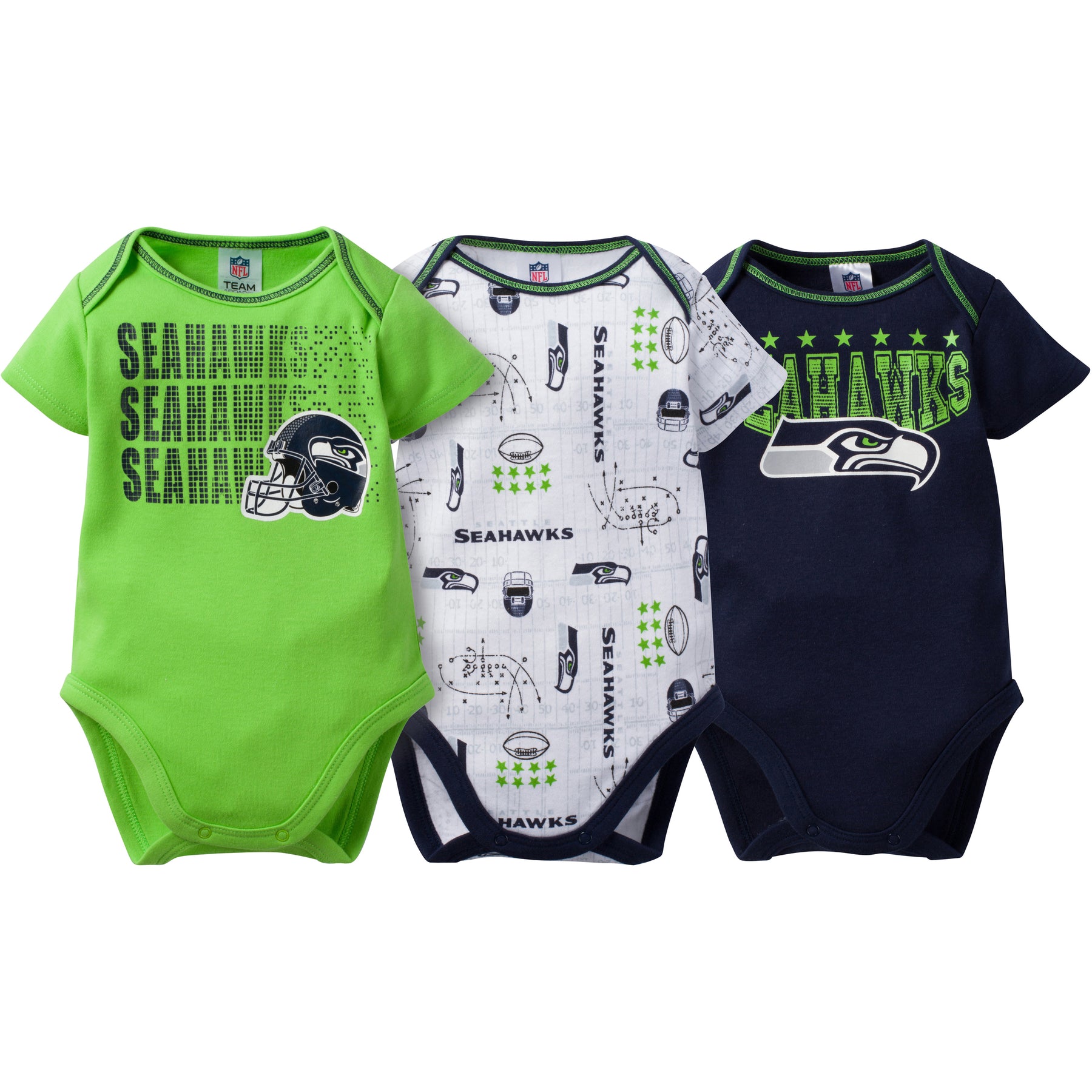 Seahawks Baby 3 Pack Short Sleeve Onesies babyfans