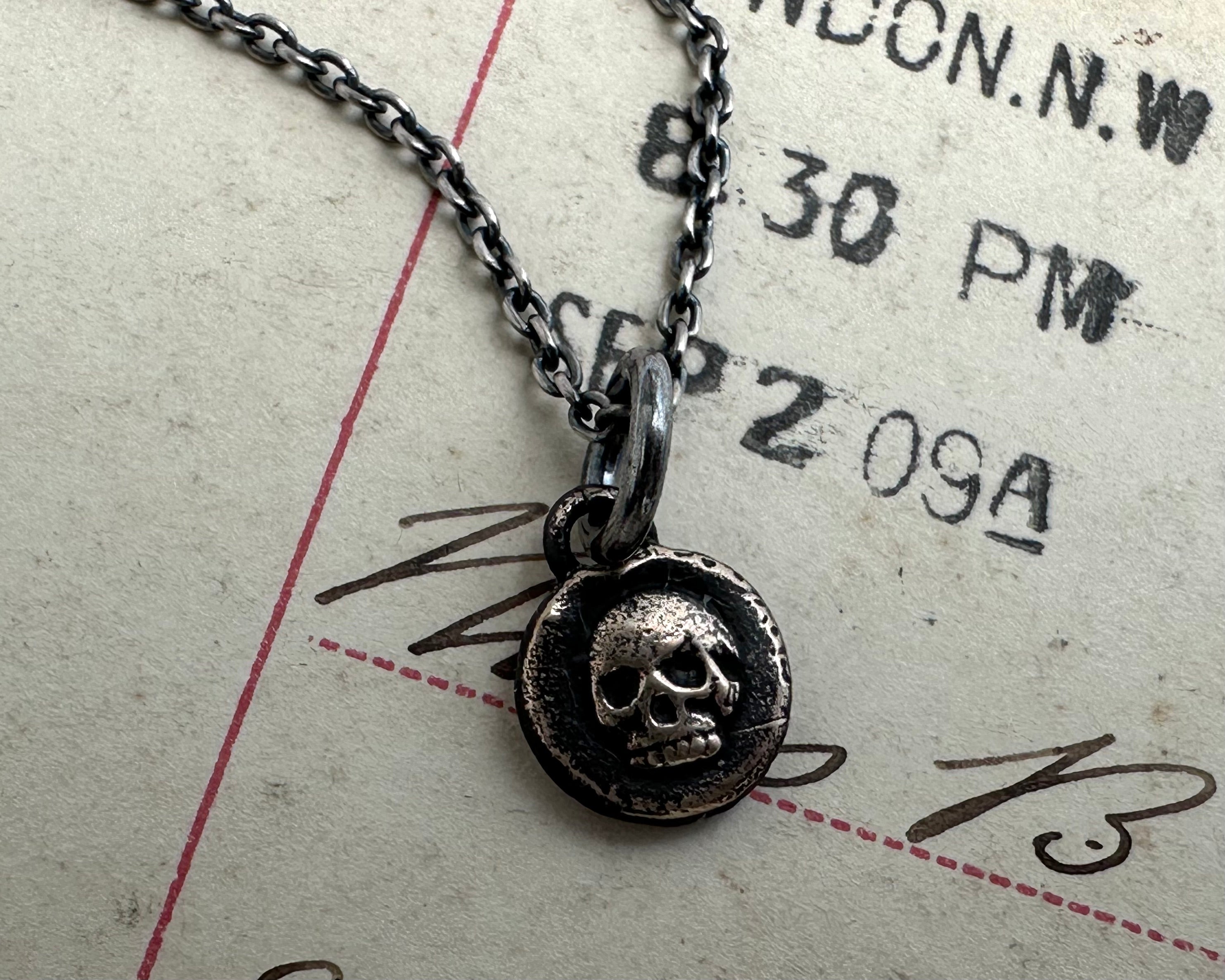 skull necklace charm - tiny bronze skull - memento mori wax seal jewel ...