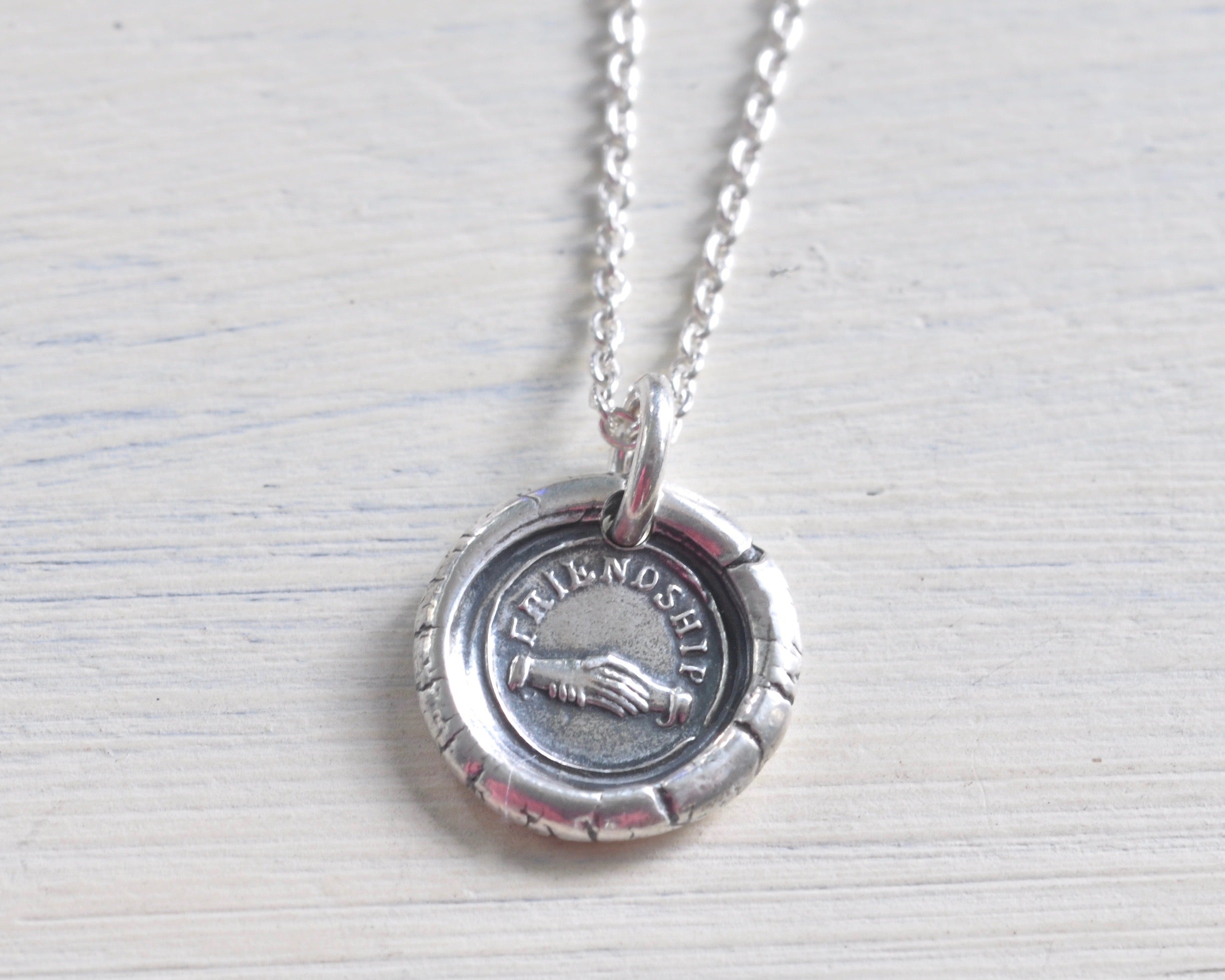 hand in hand wax seal necklace - handshake - clasped hands of friendsh ...