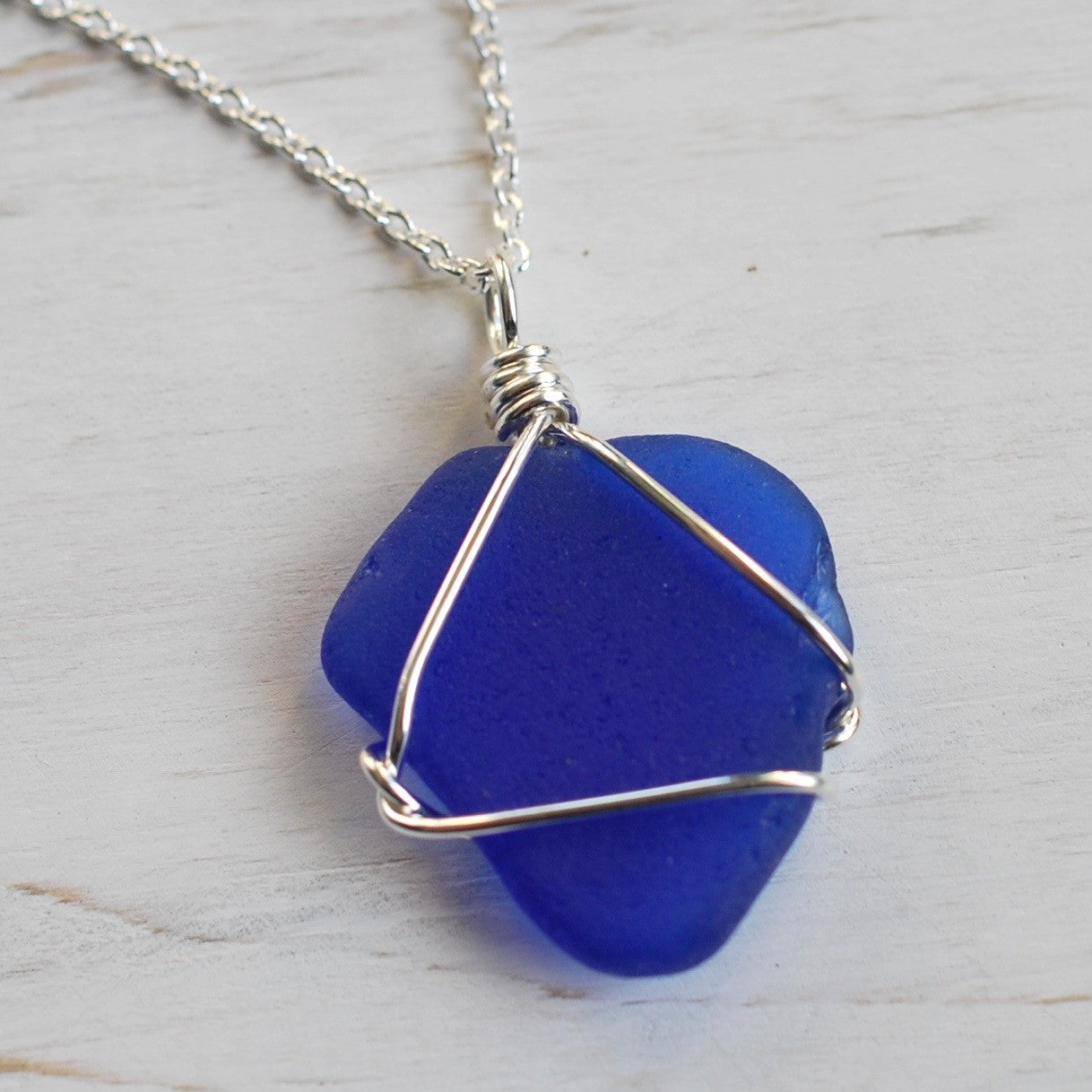 sea glass necklace pendant in cobalt | suegray jewelry