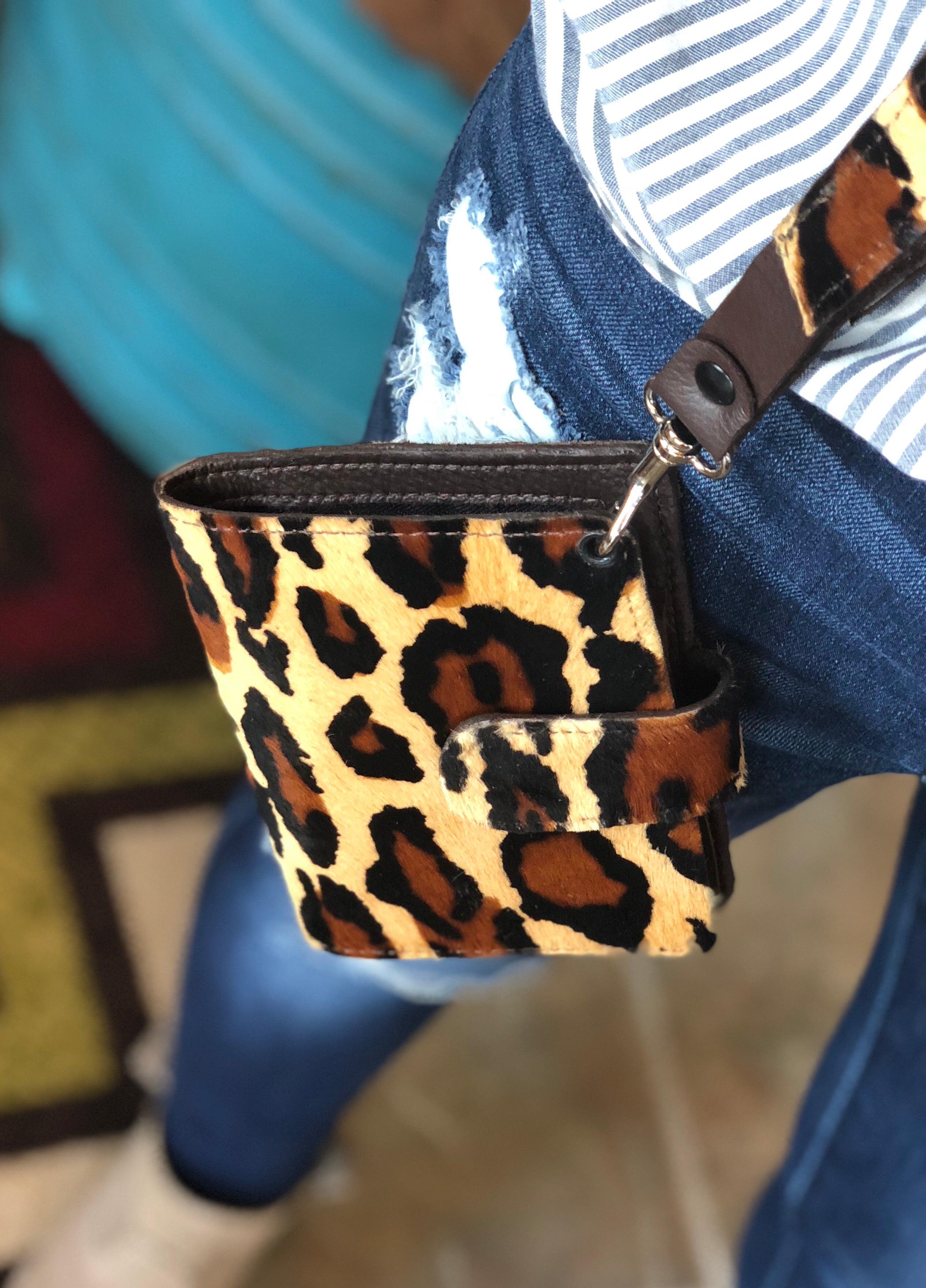 Leather Leopard Wristlet Wallet