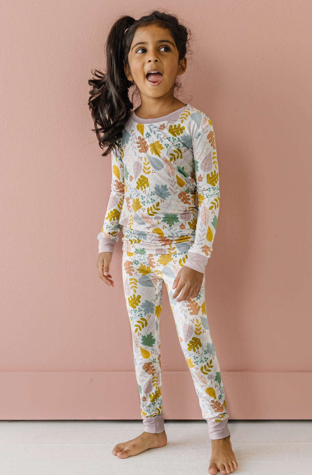Dusty Mauve Fall Leaves Pj Set by Little Sleepies – P. Cottontail & Co.
