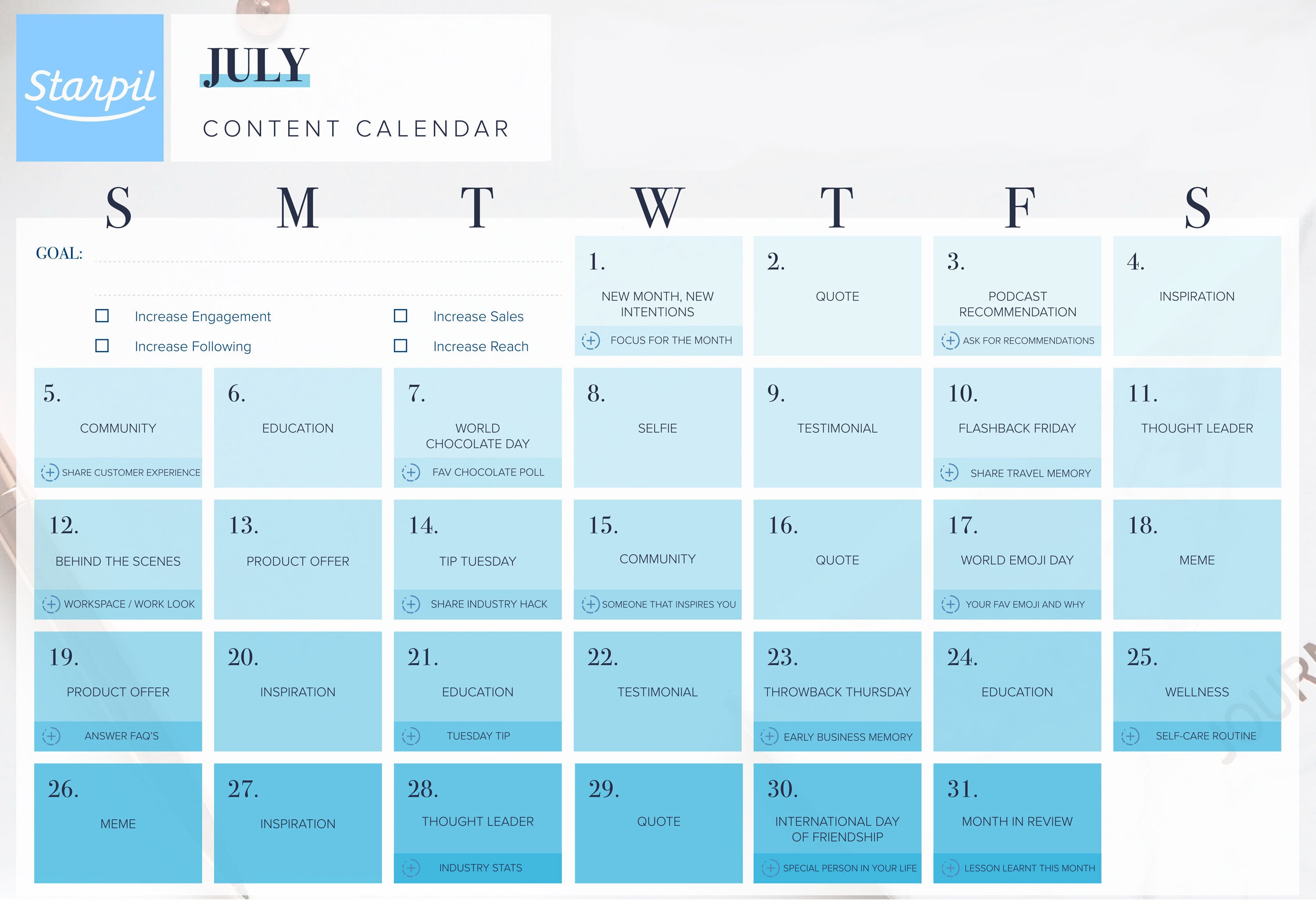 How To Create A Social Media Calendar For Your Wax Salon Starpil Wax   JULY CALENDAR 1 