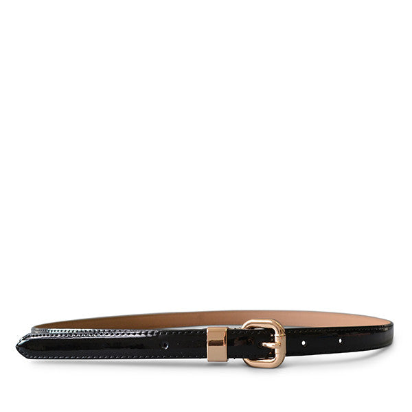 QUEENS PARK - Women's Skinny Black Patent Leather Belt with Gold Buckl ...