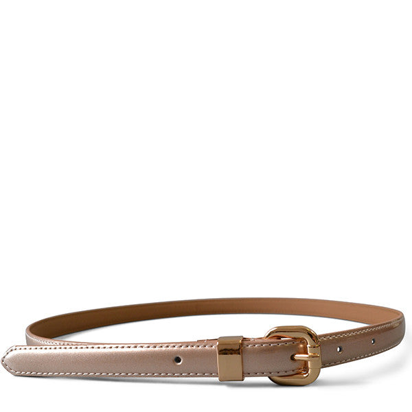 QUEENS PARK - Women's Skinny Rose Gold Patent Leather Belt with Gold B ...