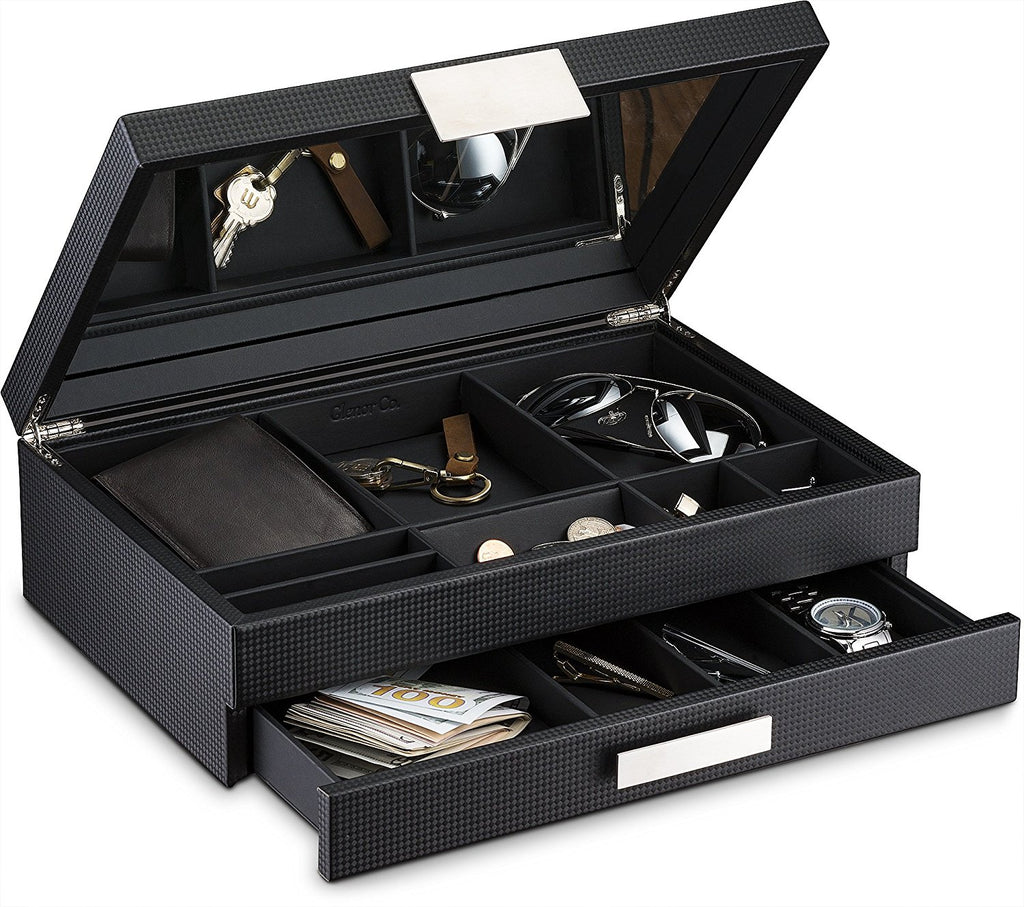 Men's Luxury Jewelry Accessories Box & Dresser Organizer 12 Slots