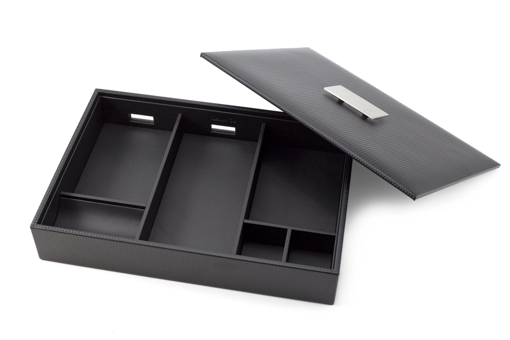 Mens Valet Tray / Dresser Organizer & Lid - 6 Slot Luxury Jewelry Acce ...