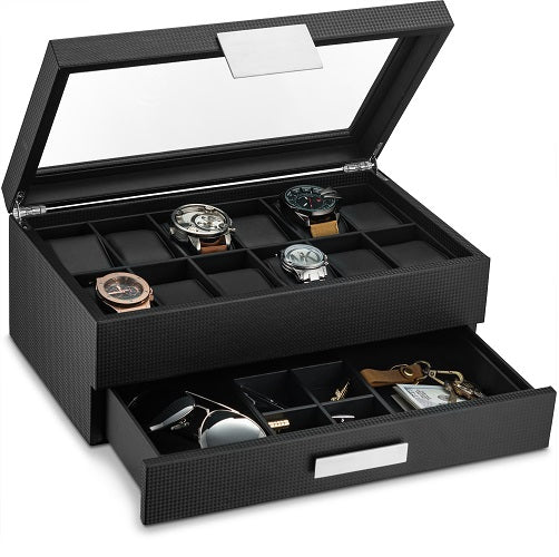 Men's Watch Organizer With Valet Drawer [12 Slots] – Glenor Co.