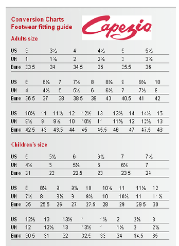 Capezio Ballet Shoe Size Chart