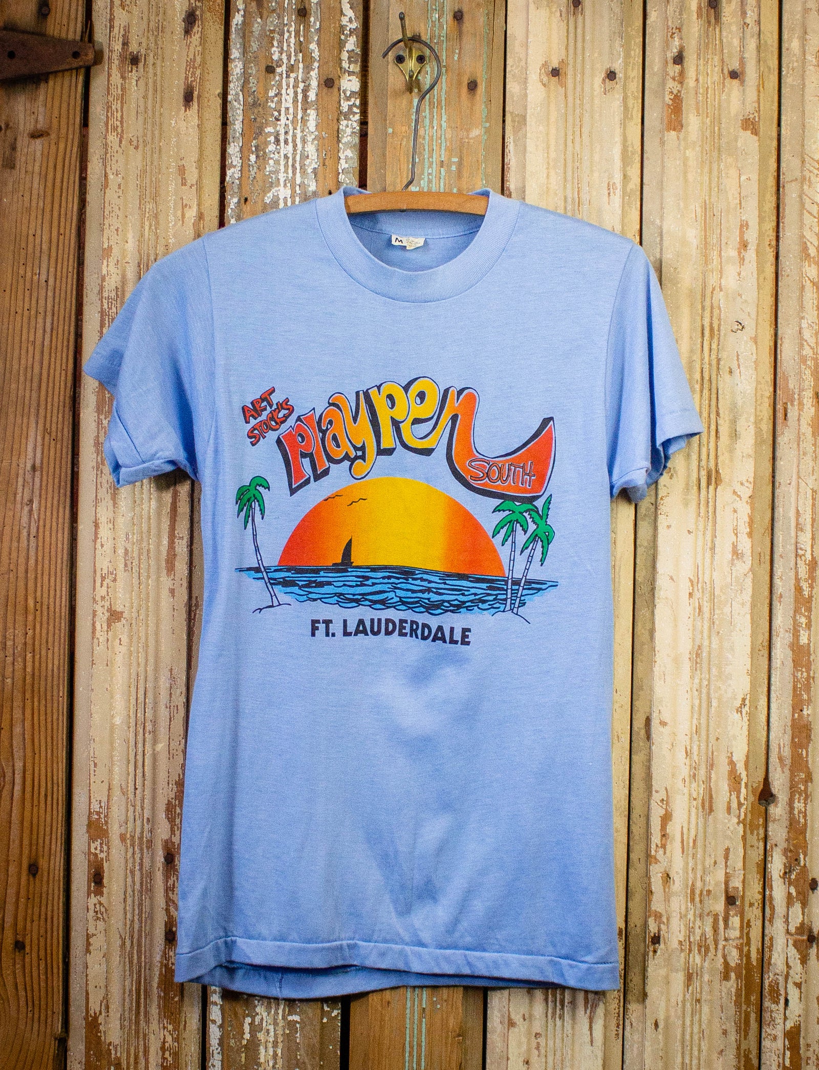 Vintage Art Stock's Playpen South Graphic T Shirt 80s Blue Small ...