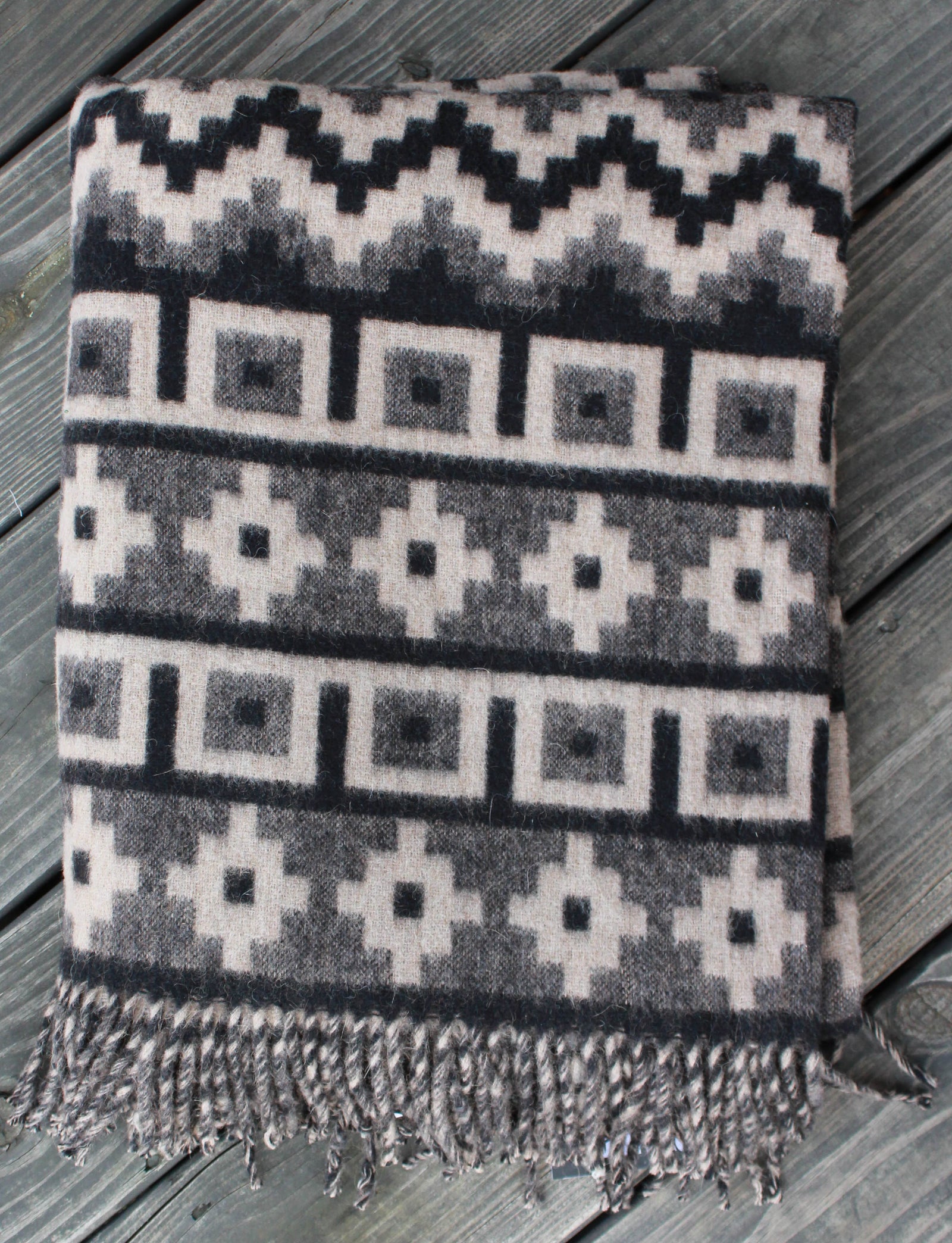 Vintage 60s Marangani Peruvian Alpaca Throw Blanket Grey Black Wool A Black Shag Vintage