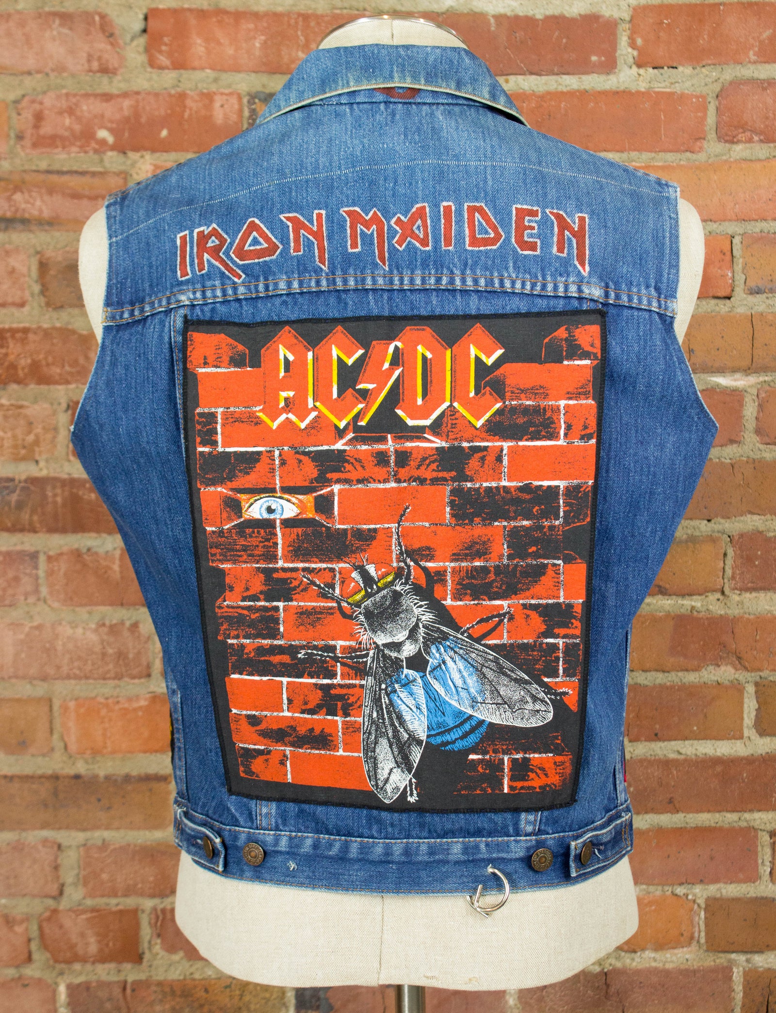 Vintage Levi's Custom Denim Vest 80s Iron Maiden AC/DC Back Patch Heav ...