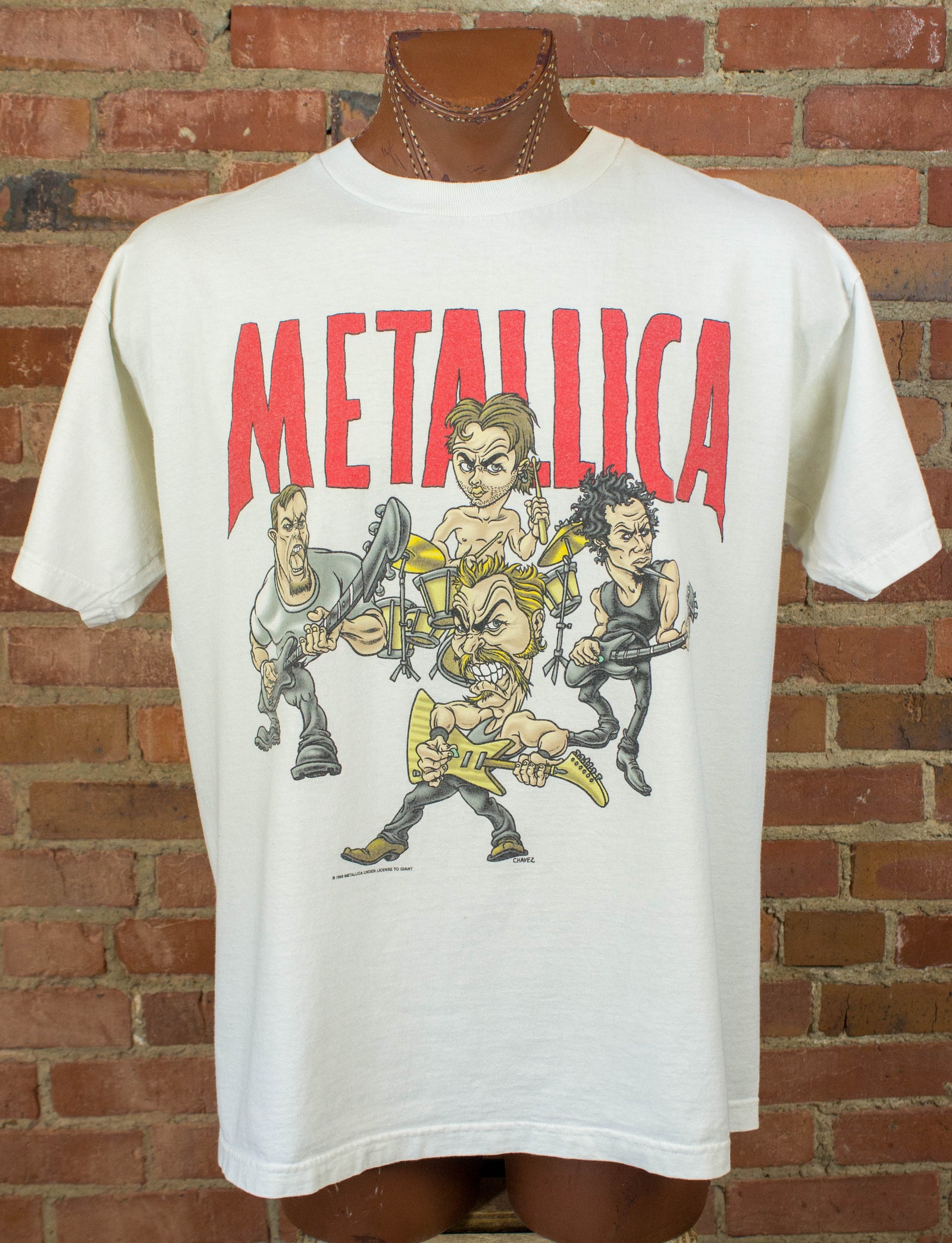 Vintage Metallica Concert T Shirt 1996 Cartoon Band Members White XL