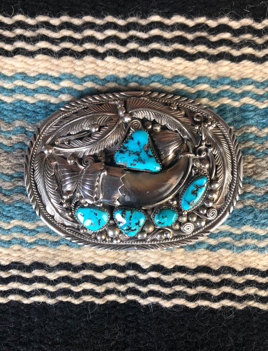 Vintage Navajo Eagle Sterling Silver Belt Buckle with Turquoise and Co –  Black Shag Vintage