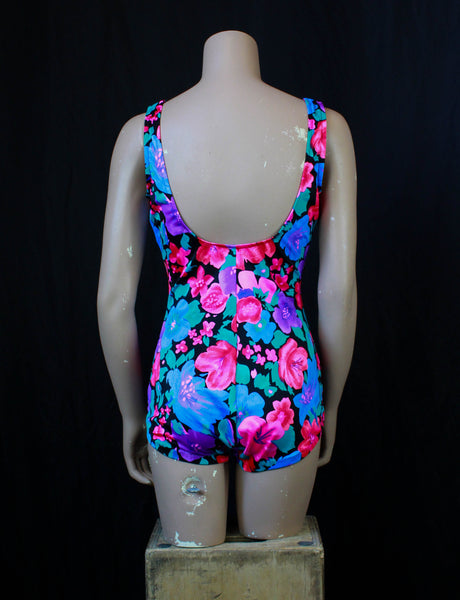 Women's Vintage 80's Floral Bathing Suit One-Piece Swim Ware Large ...