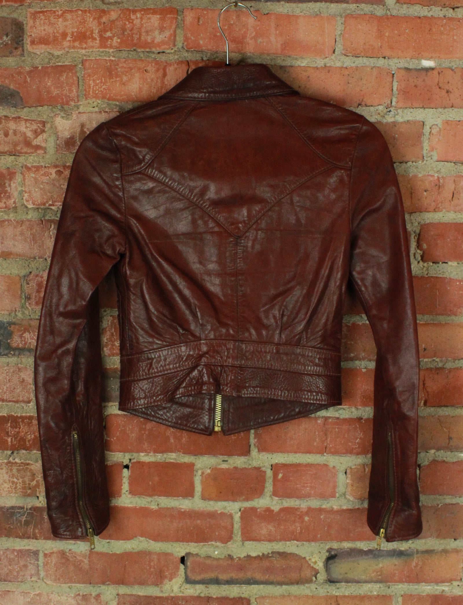 Women's Vintage Early 70's East West Musical Instruments Brown Leather  Jacket - XXS