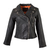 Ladies Black Distressed Leather Biker Jacket
