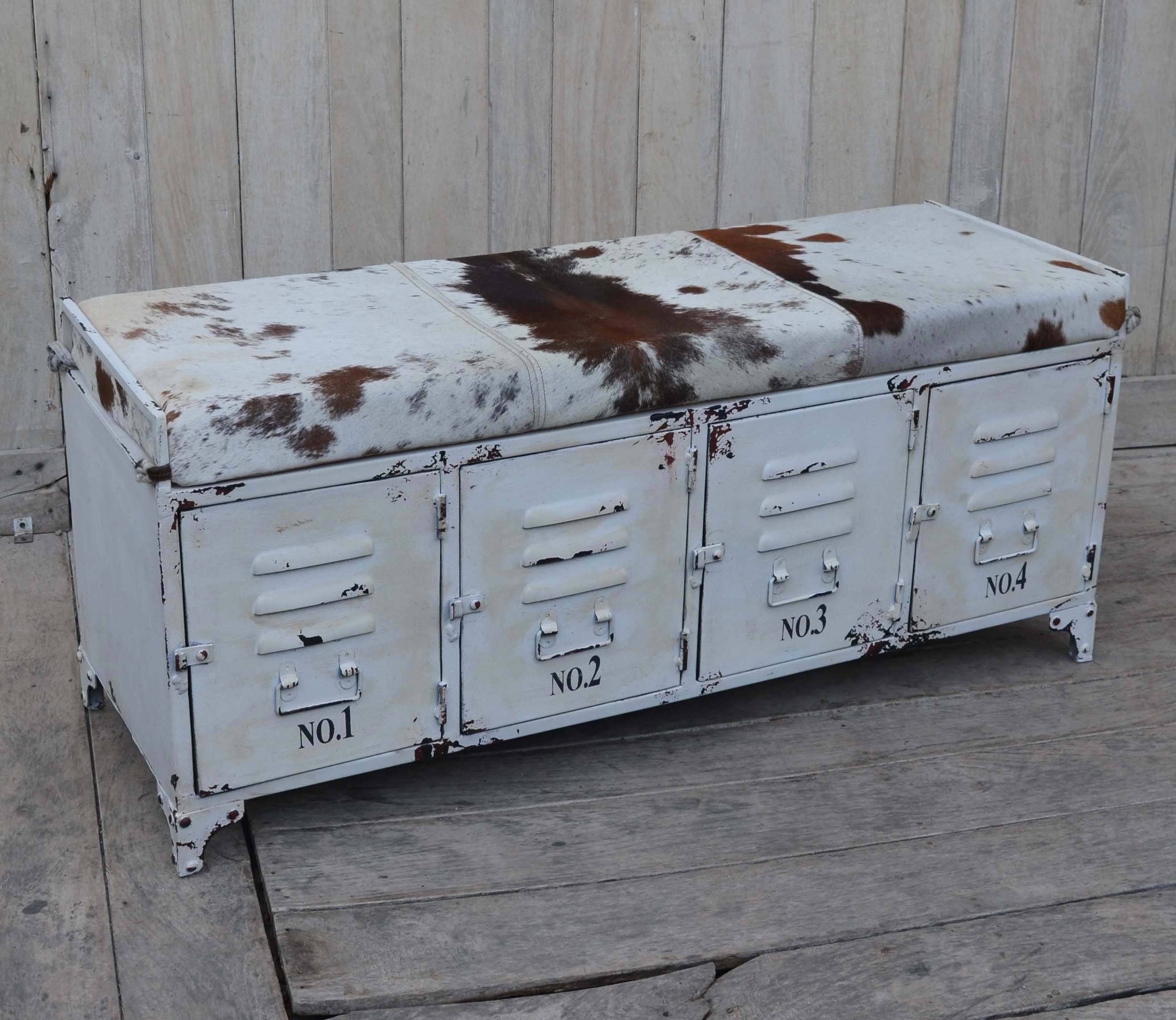 Cowhide Iron Locker Bench Philbee Interiors