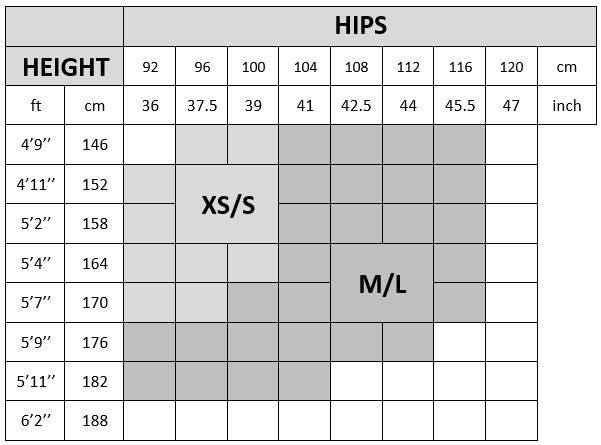 Giulia holdups and stockings size chart