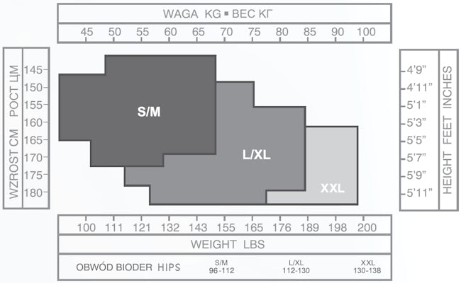 Miss O tights, pantyhose and stockings size chart