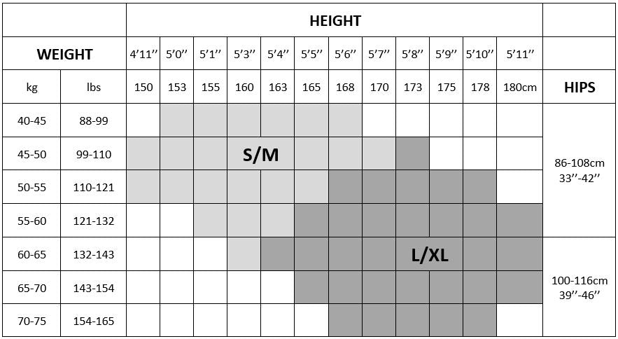 Ballerina tights size chart