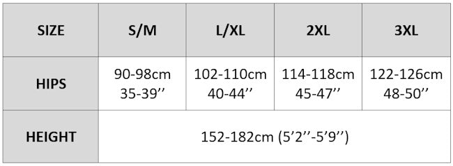 Giulia leggings size chart