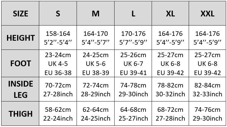 Knittex hold-ups and stockings size chart